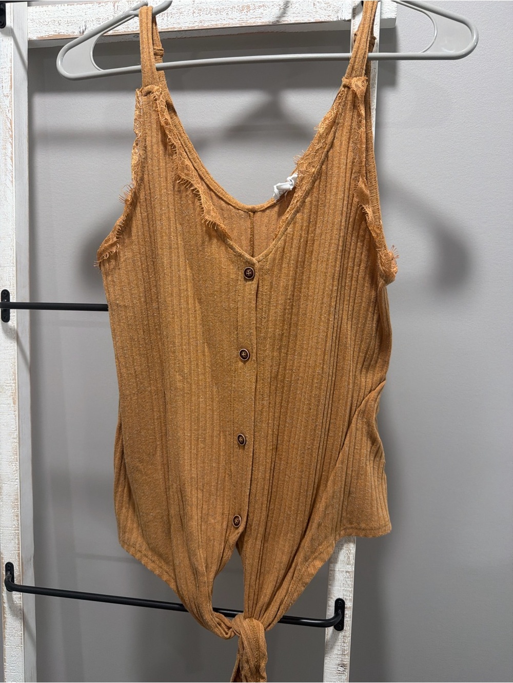 Blu Pepper Mustard Ribbed Button-Front Tie Tank